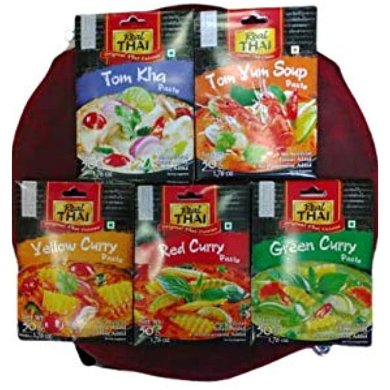 Shop Real Thai Combo Yellow Curry+green Curry+Red Curry+Tom Kha+Tom Yum Soup 50g Each