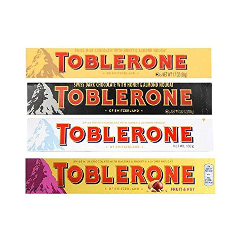 Shop Toblerone of Switzerland Combo Pack Chocolate Bars (Swiss Milk, Swiss Dark, Swiss White, Swiss Milk Fruit & Nut),Pack of 4 (100g Each)