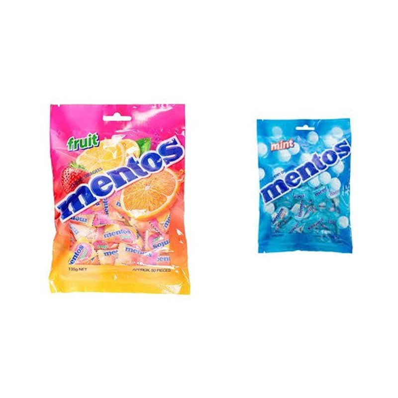 Shop Mentos Combo Pack of 2 (Mentos Mint+Mentos Fruit) Chewy Dragees, 135g Each
