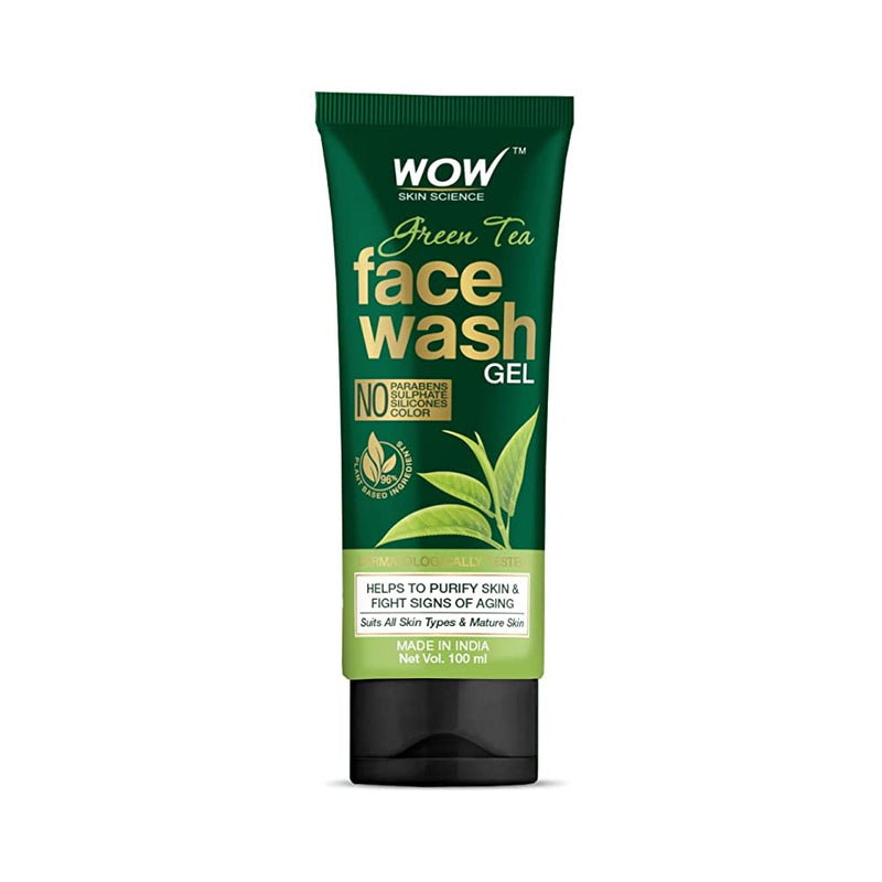 Shop WOW Green Tea Face Wash Gel - Contains Green Tea, Aloe Leaf Extracts Pro-Vitamin B5 & Vitamin E 100ml