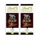 Shop Lindt Excellence 70% Dark Cocoa Chocolate Bar (100g)-Pack of 2