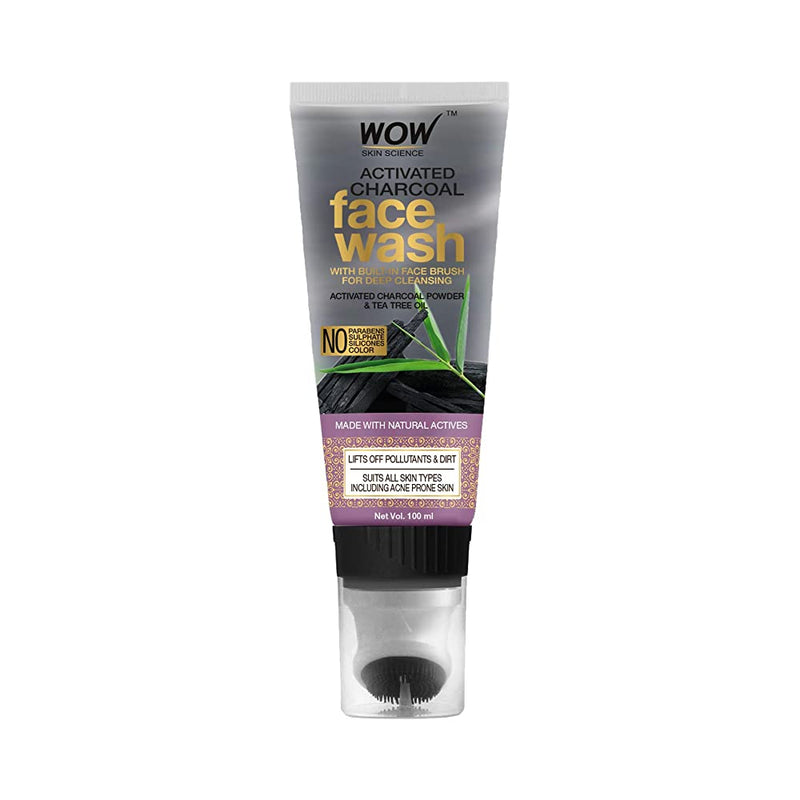 Shop WOW Activated Charcoal Face Wash Gel with Built-In Face Brush for Removing Impurities 100ml