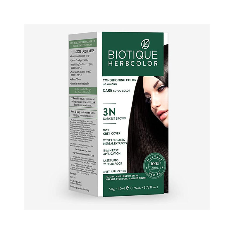 Shop Biotique Bio Herbcolor 3N Darkest Brown, 50 g + 110 ml (Conditioning Color No Ammonia)