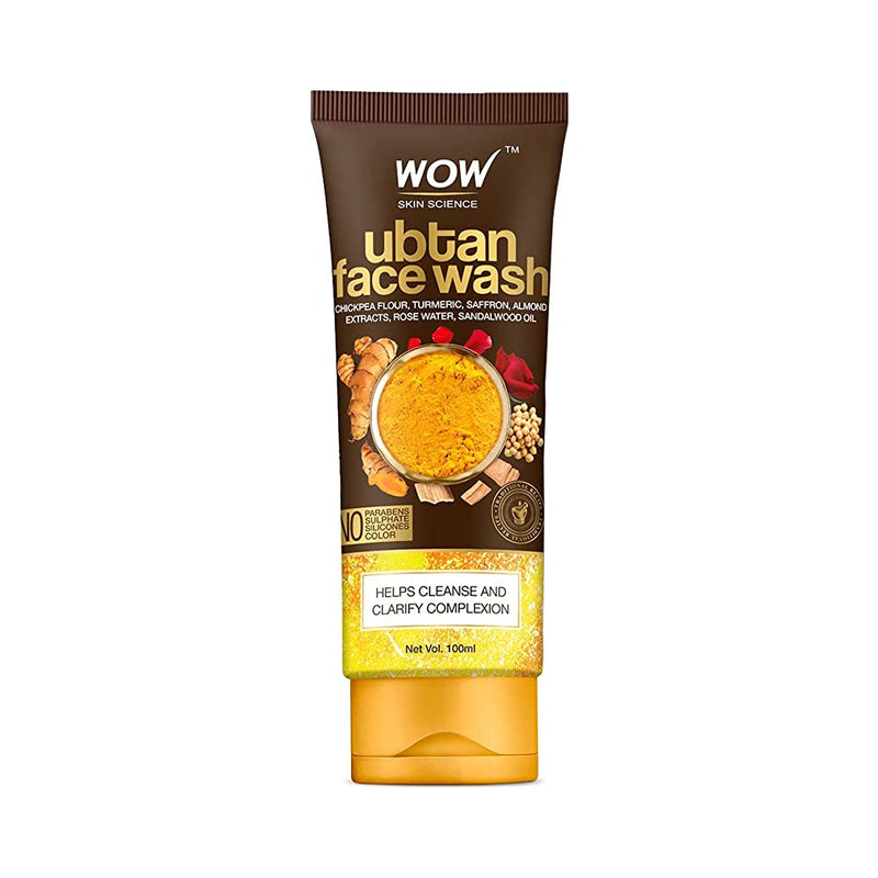 Shop WOW Ubtan Face Wash with Chickpea Flour, Turmeric, Saffron, Almond Extract, Rose Water & Sandalwood Oil 100ml