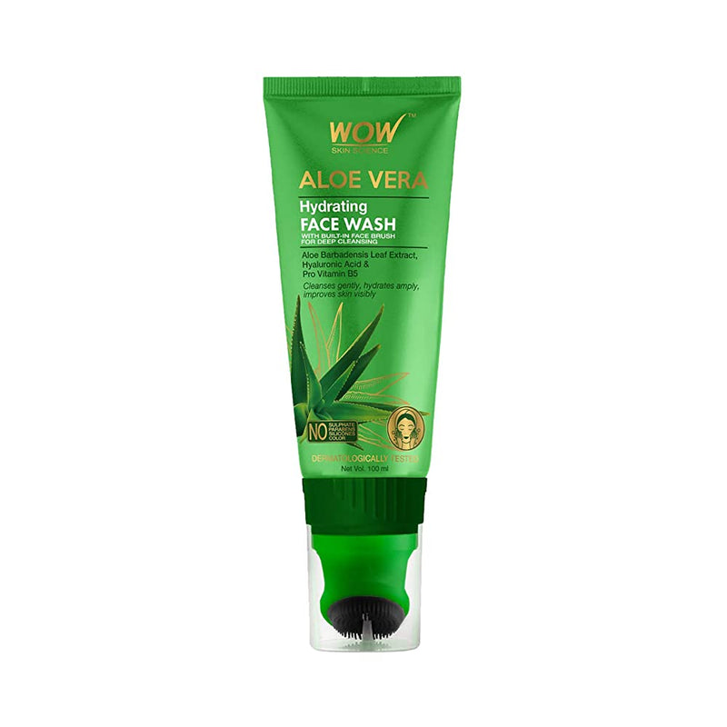 Shop WOW Aloe Vera With Hyaluronic Acid Hydrating Gentle Face Wash Gel with Built-In Face Brush 100ml