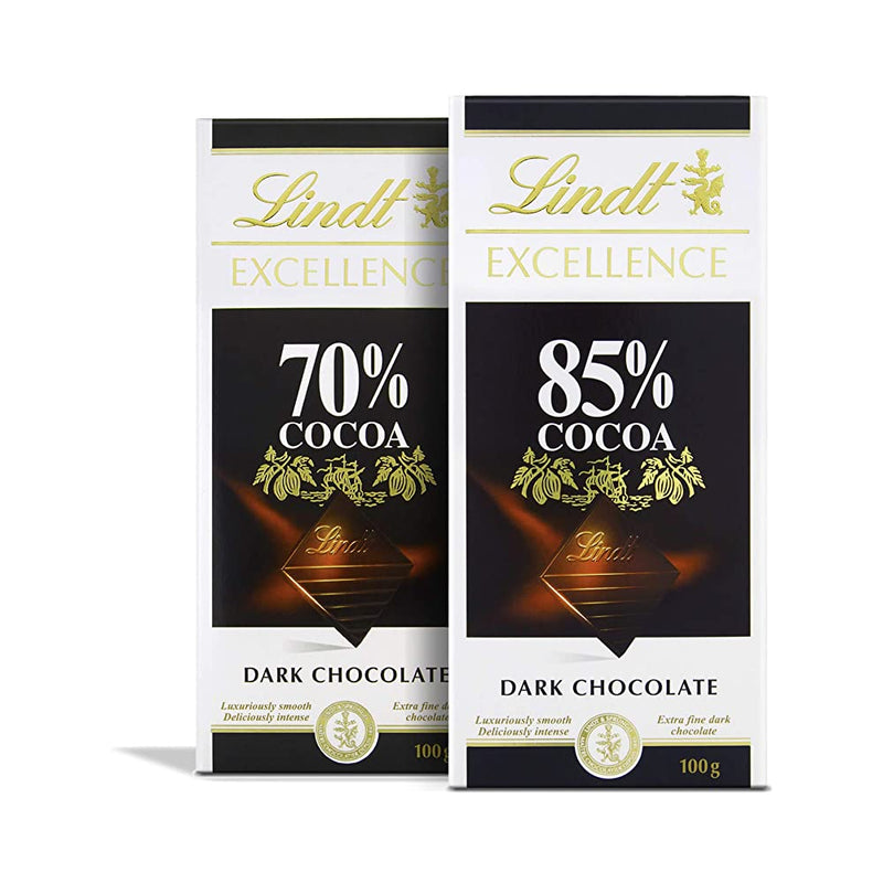 Shop LINDT Excellence Dark 70% Cocoa Chocolate Bar and LINDT Excellence Dark 85% Cocoa Chocolate Bar | Pack of 2 | 100gm