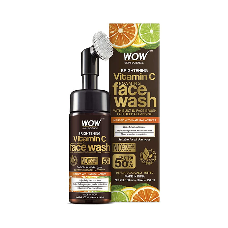 Shop WOW Brightening Vitamin C Foaming Face Wash with Built-In Face Brush for Deep Cleansing 150ml