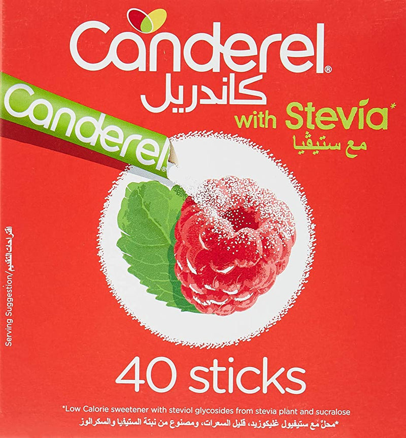 Shop Canderel with Stevia Sweetener 40 Sticks Box, 80g