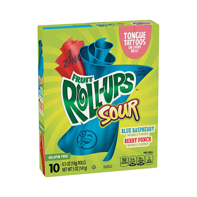 Shop General Mills Fruit Roll-Ups, Sour Blue Raspberry & Berry Punch Fruit Flavored Snacks, ( Gelatin Free & Gluten Free ) 141g