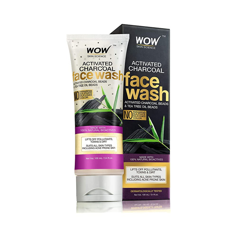 Shop WOW Activated Charcoal infused with Activated Charcoal Beads No Parabens & Sulphate Face Wash 100ml