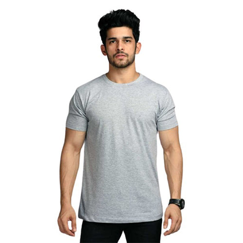 Shop High on Fashion Basic Grey Melange Solid Tshirt