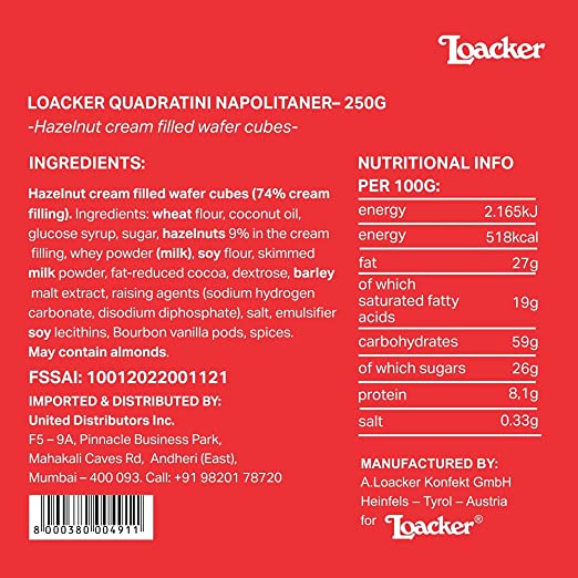 Loacker Quadratini Napolitaner Wafer, 250g