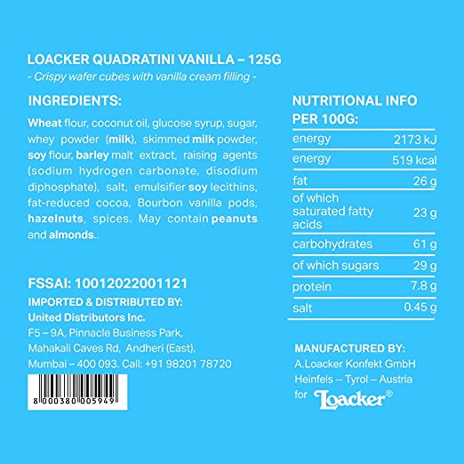 Loacker Quadratini Vanilla 125g - Italy