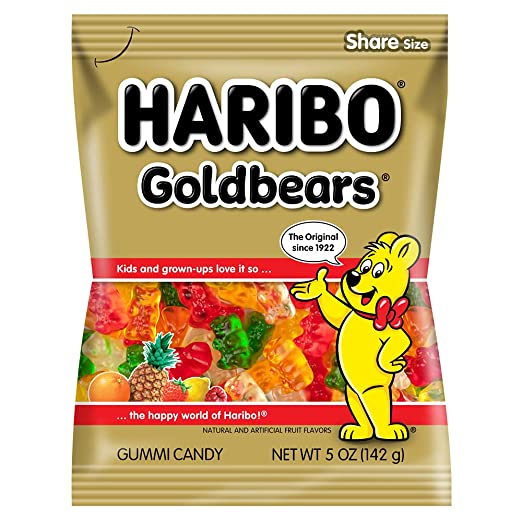 HARIBO Goldbears Gummy Candy Share Size, Golden & White, Strwberry, 160 g